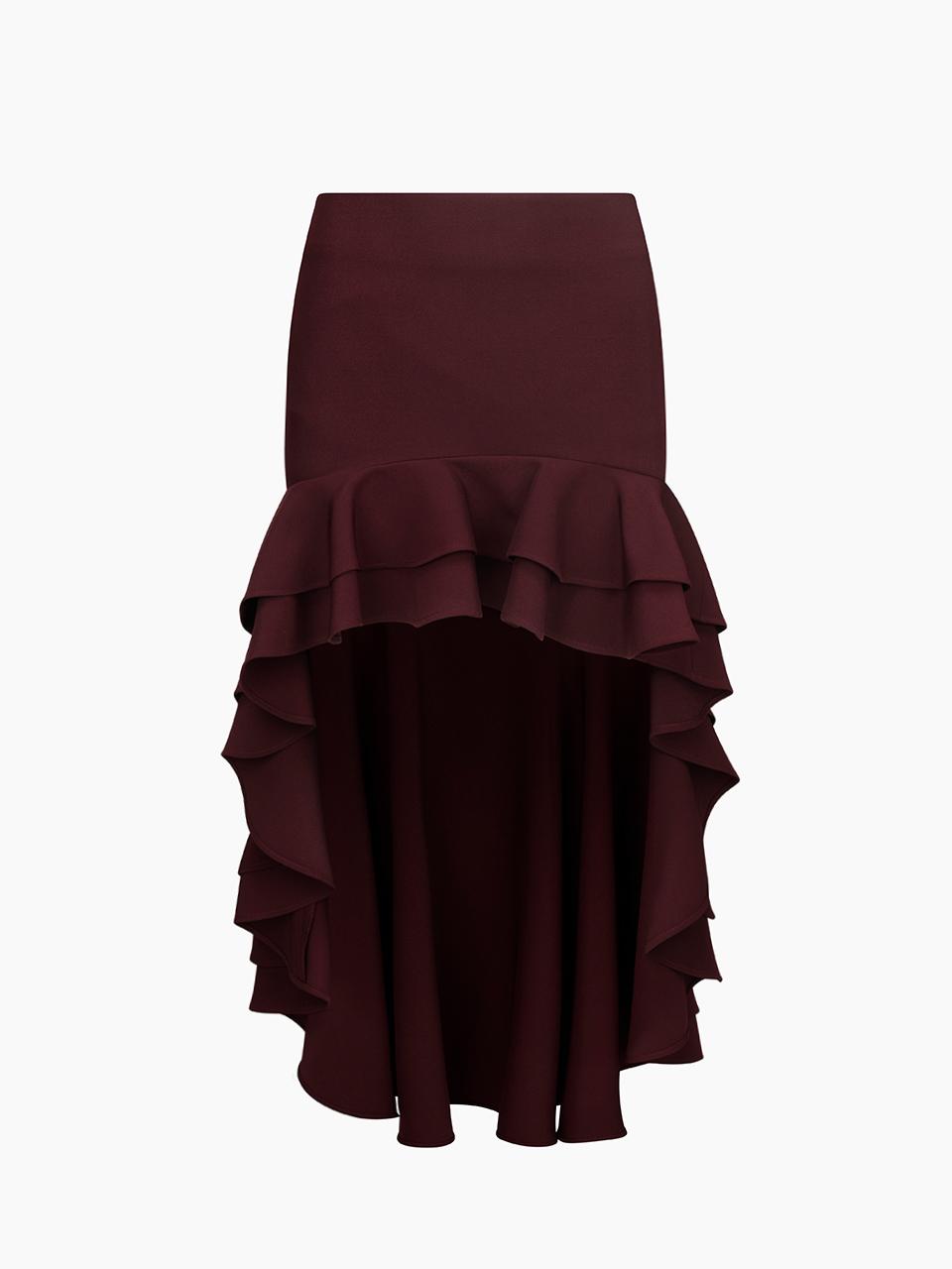 RUFFLED LONG SKIRT (BURGUNDY)