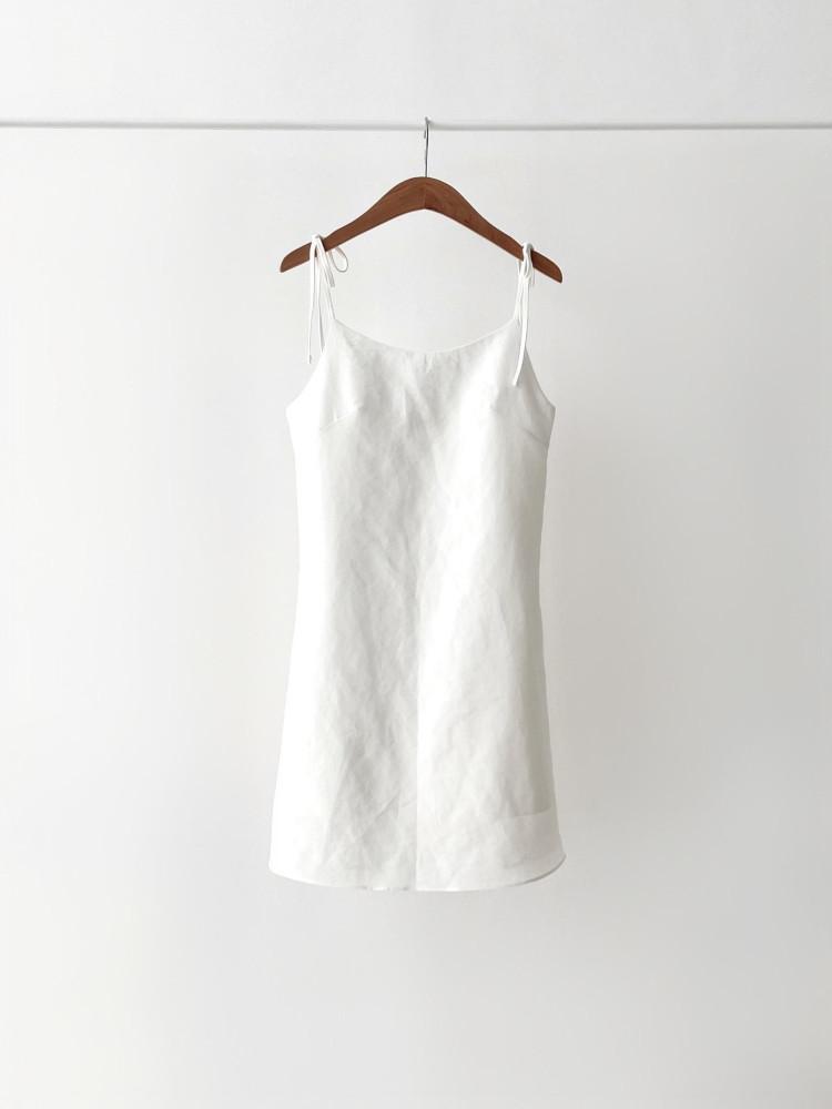 vegetable 베지터블 아모르 원피스 린넨 슬리브리스 리본 A라인 미니 ops