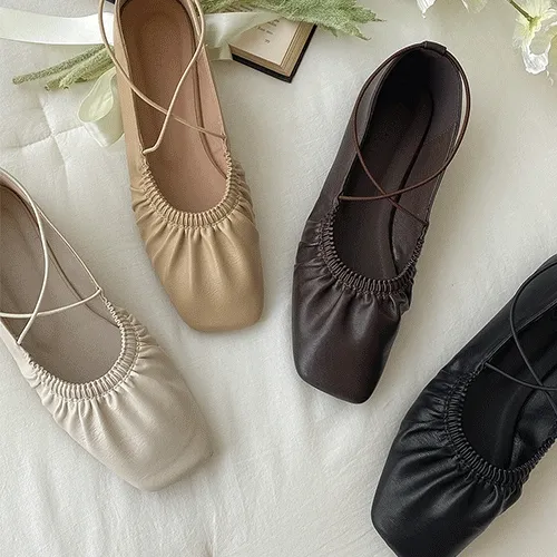 💓당일발송/여리여리💓 셔링 밴딩 스퀘어 발편한 하객룩 데이트 메리제인 플랫 슈즈 단화 구두 (1cm)