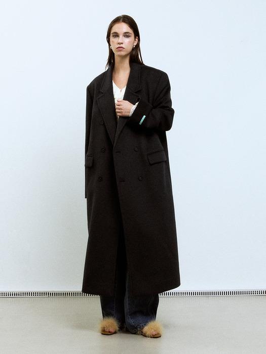 오버사이즈 더블 롱 코트 - 차콜