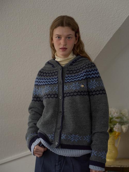 아노에틱(ANOETIC)  NORDIC HOODIE KNIT CARDIGAN_GREY - 사이즈 & 후기 | 무신사