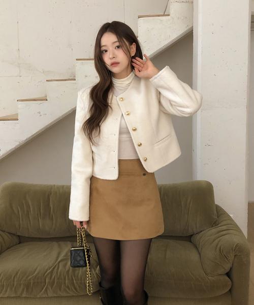 루엣 [단독][🏆1만장돌파]/윤경PICK/겨울하객룩/연말룩] MADE 모건 금장 스웨이드 미니 스커트 - 3color (로우라이즈/출근룩)