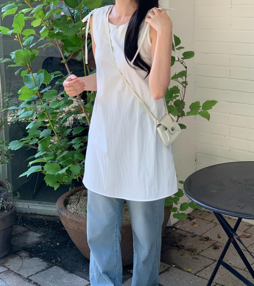 [5%신상할인/스카이 당일] 쉘 리본 나시 미니 원피스(2col), 스트링 나일론 원피스