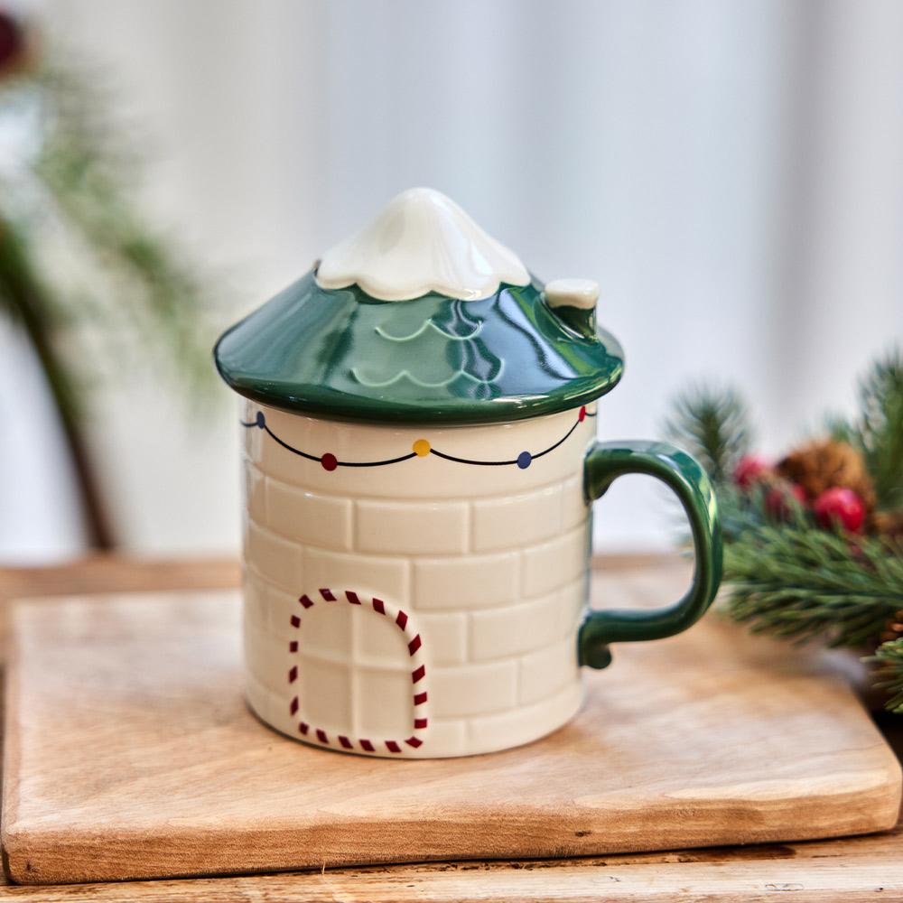 레이지 크리스마스 집 형태 뚜껑머그