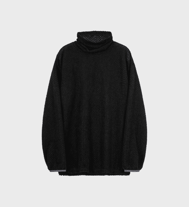 Cut Out Pocket Balding Fleece Turtleneck (Black)