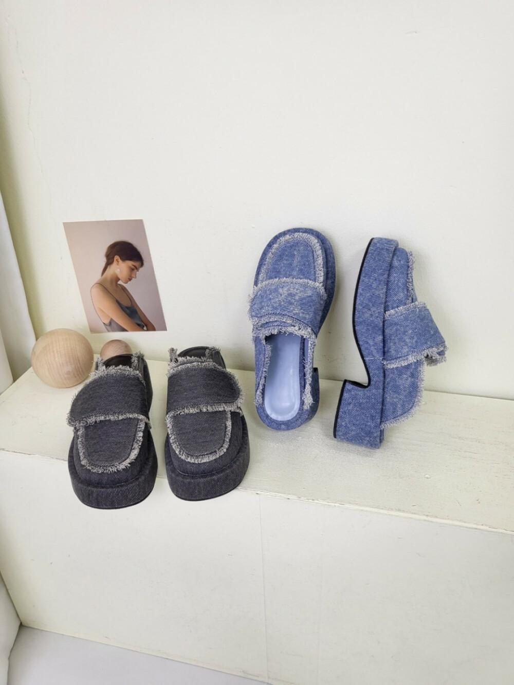 (역삼힐) 가보시 통굽 청데님 뮬슬리퍼(5.5cm)