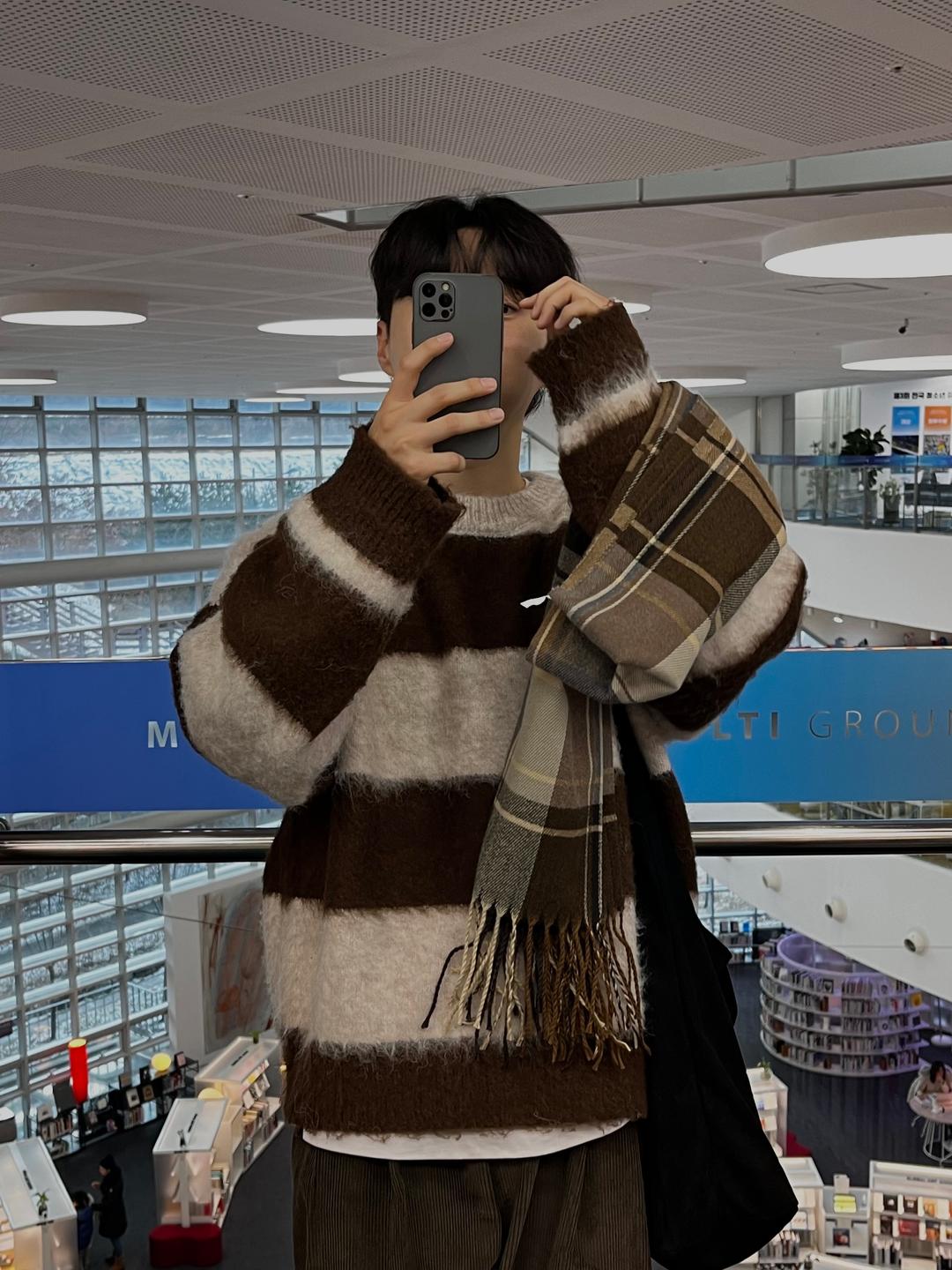 buf 앙고라 단가라 배색 라운드 니트