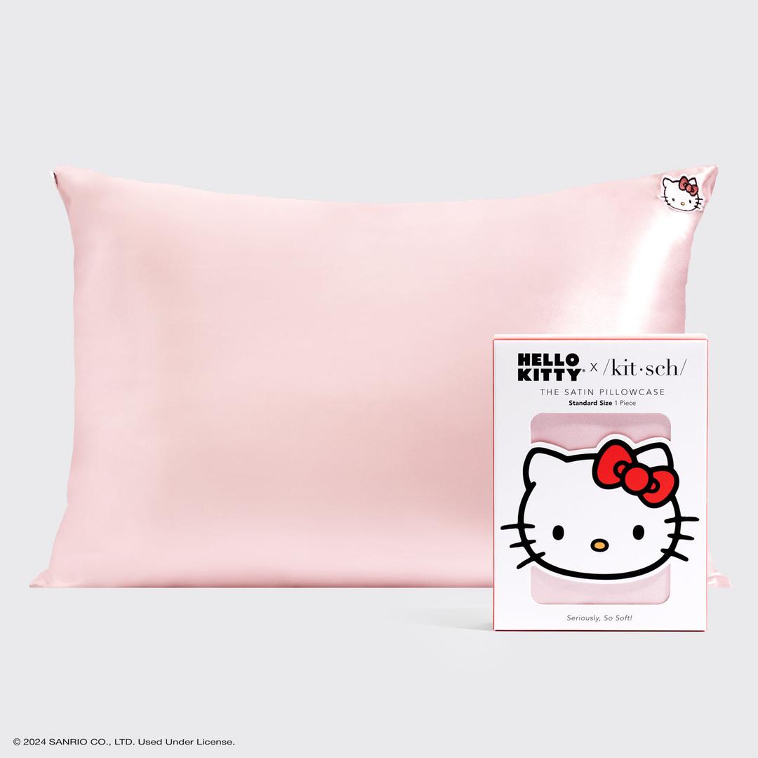 Hello Kitty x Kitsch Satin Pillowcase - Solid Pink Hello Kitty Face - NC