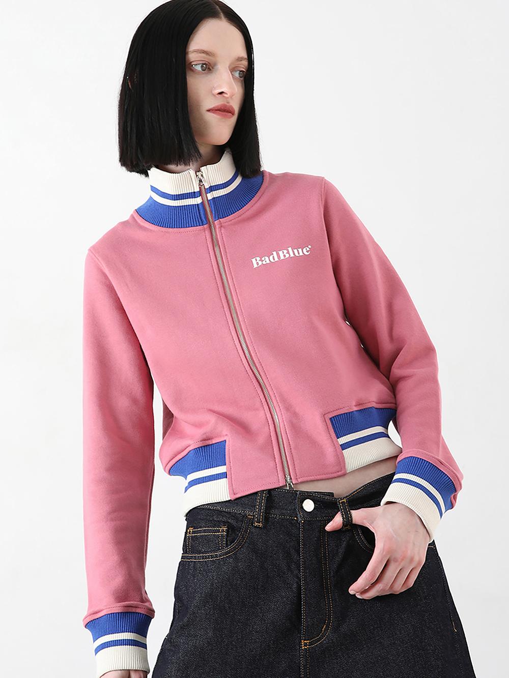 Logo Crop Zipup Jersey Pink