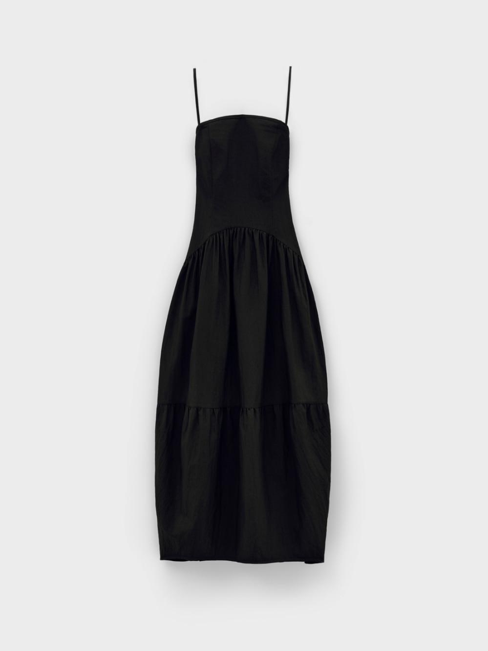 Back String Gather Dress_Black