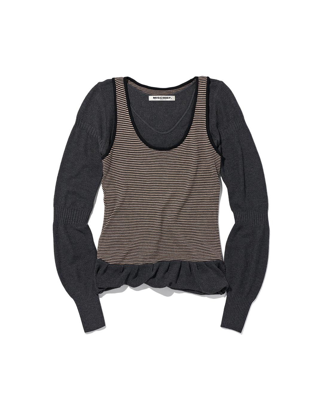 RIPPLE LAYERED KNIT TOP_CHARCOAL/STRIPE