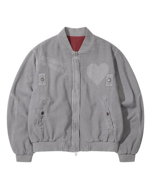 HEART EMBROIDERY WASHED JACKET (LIGHT PURPLE)
