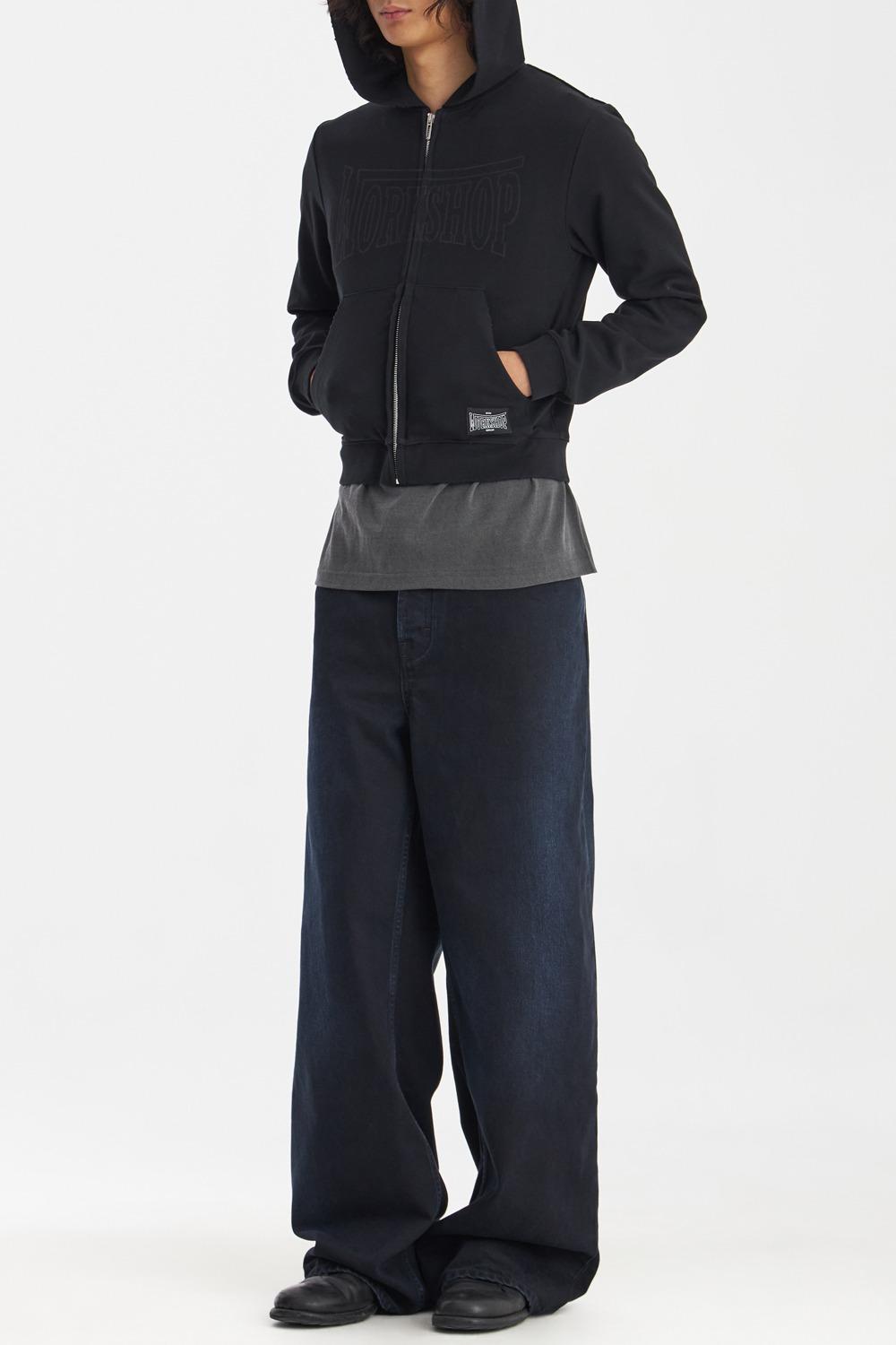 "Victor\" Tight Zip-Up Hoodie - Washed Black