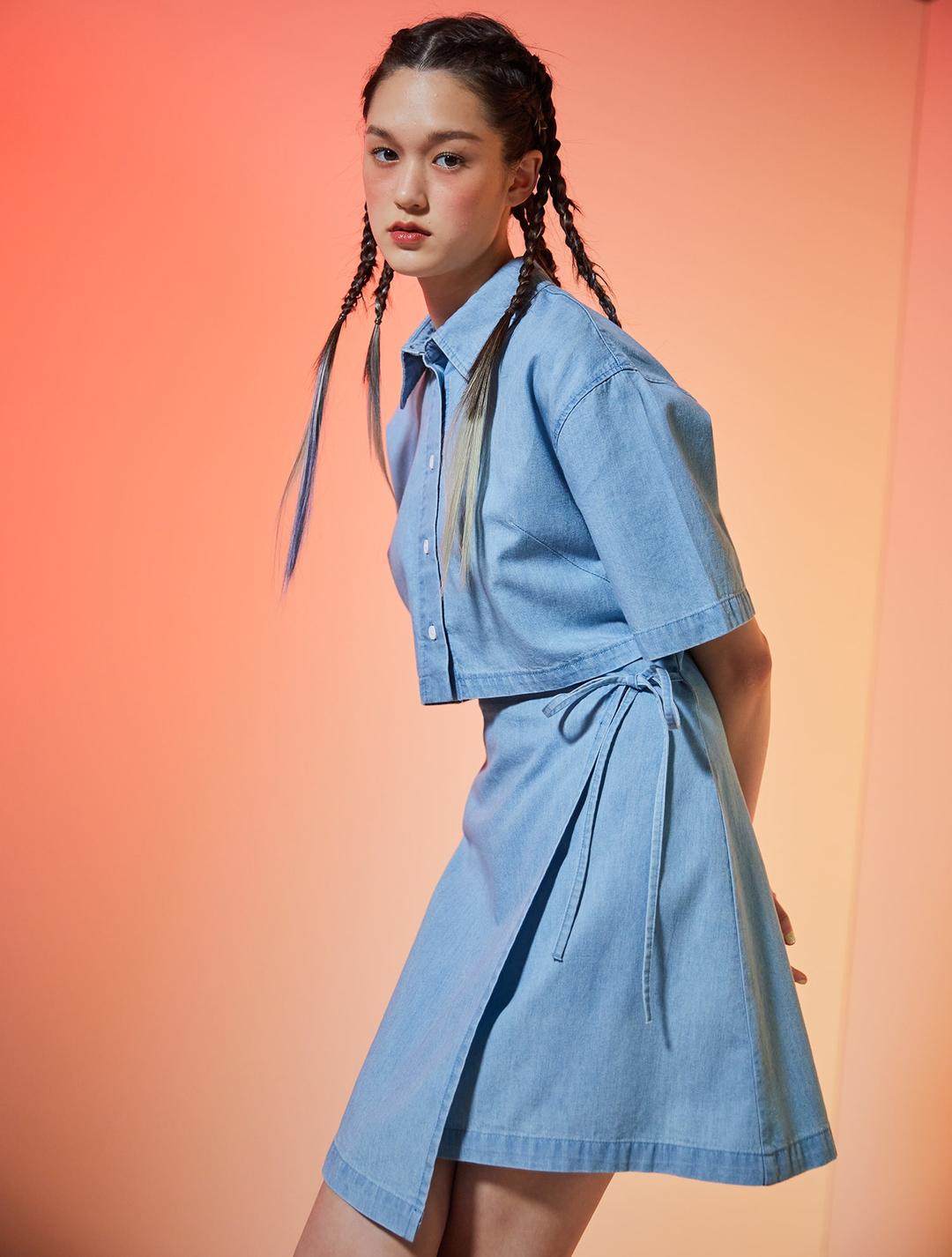 Signature Cut-out Shirts Mini Dress - Blue