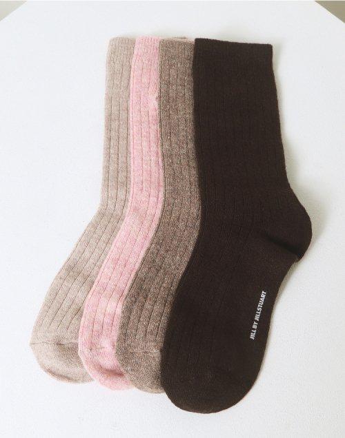핑크 멜란지 울혼방 중목양말4종세트