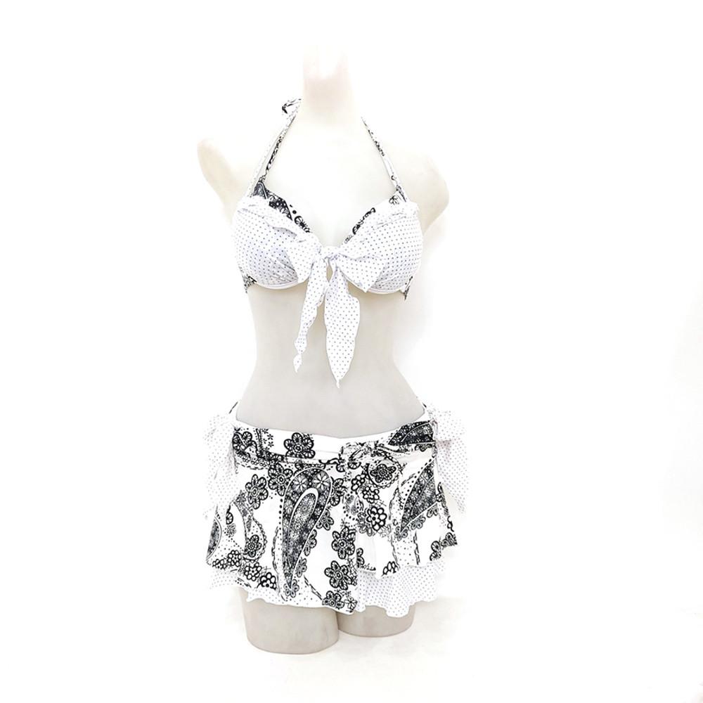 아싸마켓 , 블랙프릴 땡땡이 왕뽕,쓰리피스 홀터넥,비키니 수영복,237221