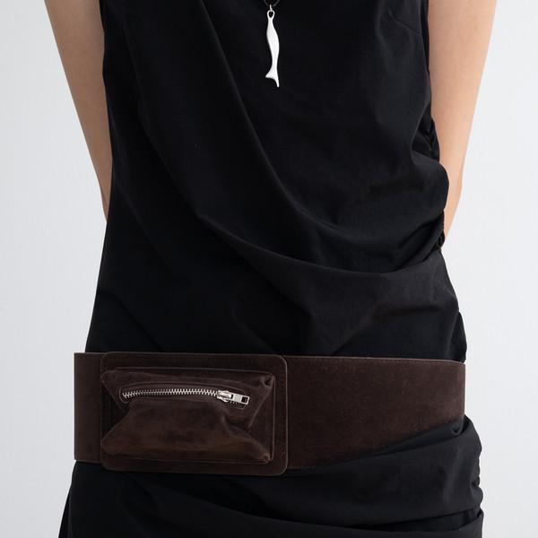 Suede Square Pocket Belt (Dark Brown)