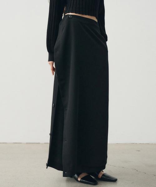 버튼업 레이어드 롱 스커트 (블랙)