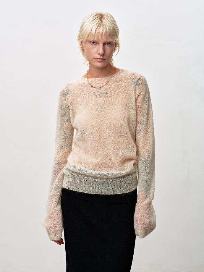 (W) LIGHT WEIGHT MOHAIR SWEATER_ CREAM