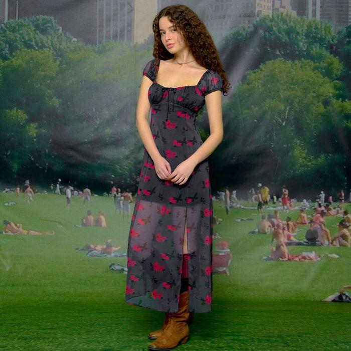Butterfly Night Rose Dress (Charcoal)