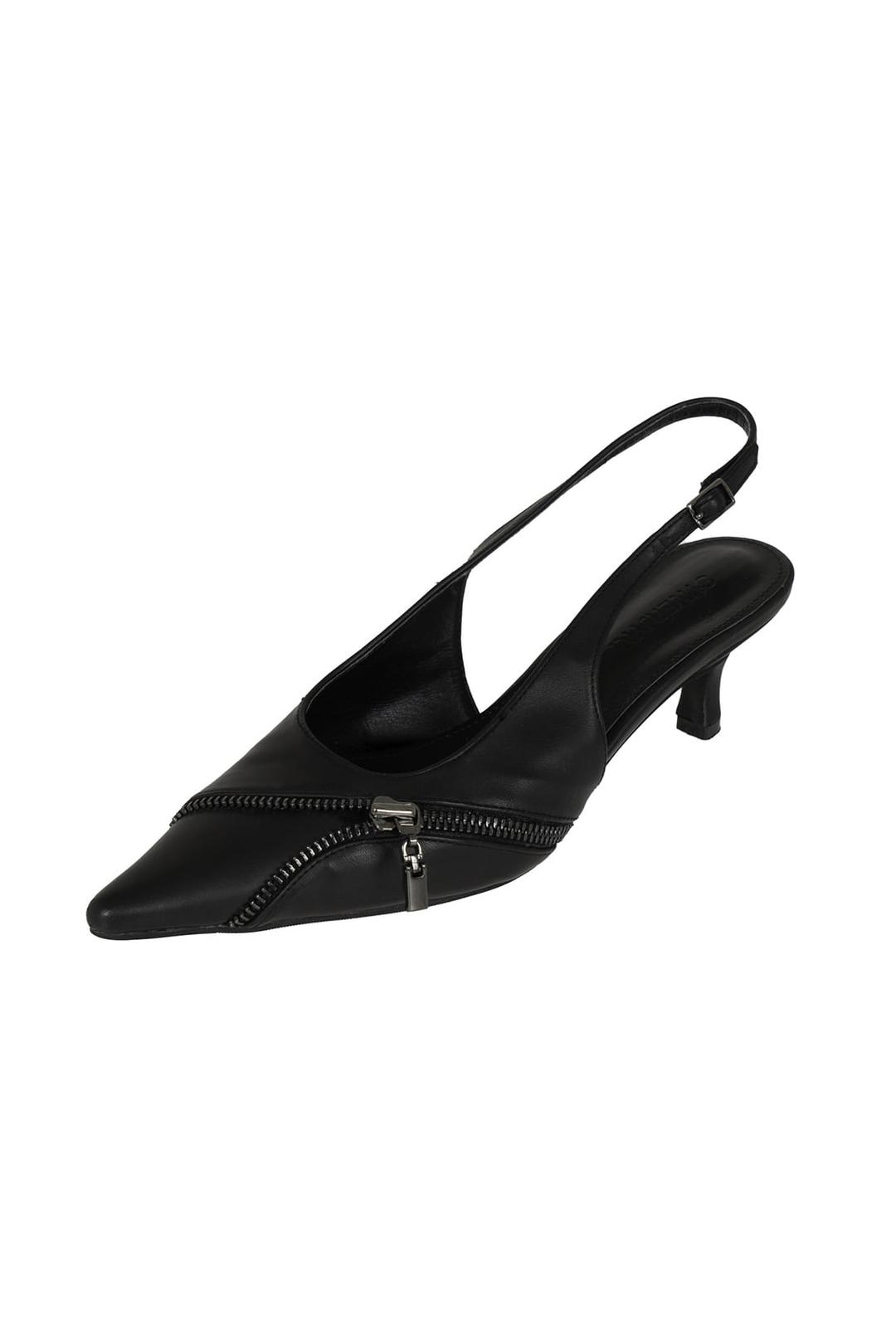 DIAGONAL ZIPPER SLINGBACK BLACK