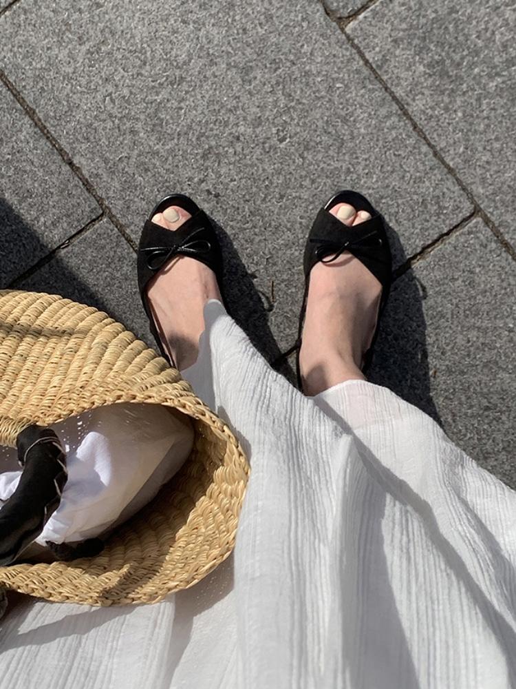 유이르무이 [1천족 돌파] 할리우드 빈티지 스웨이드 리본 토오픈 슬링백 샌들 2cm