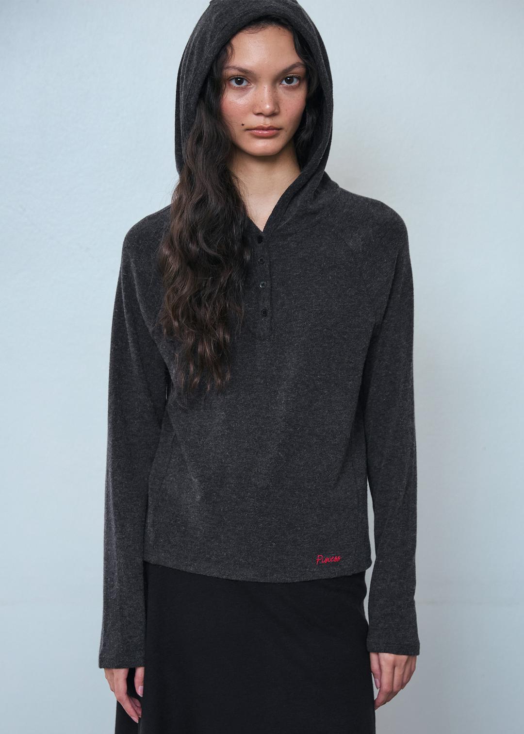 [11/24 예약배송] Button-Up Slim Fit Hoodie_Charcoal