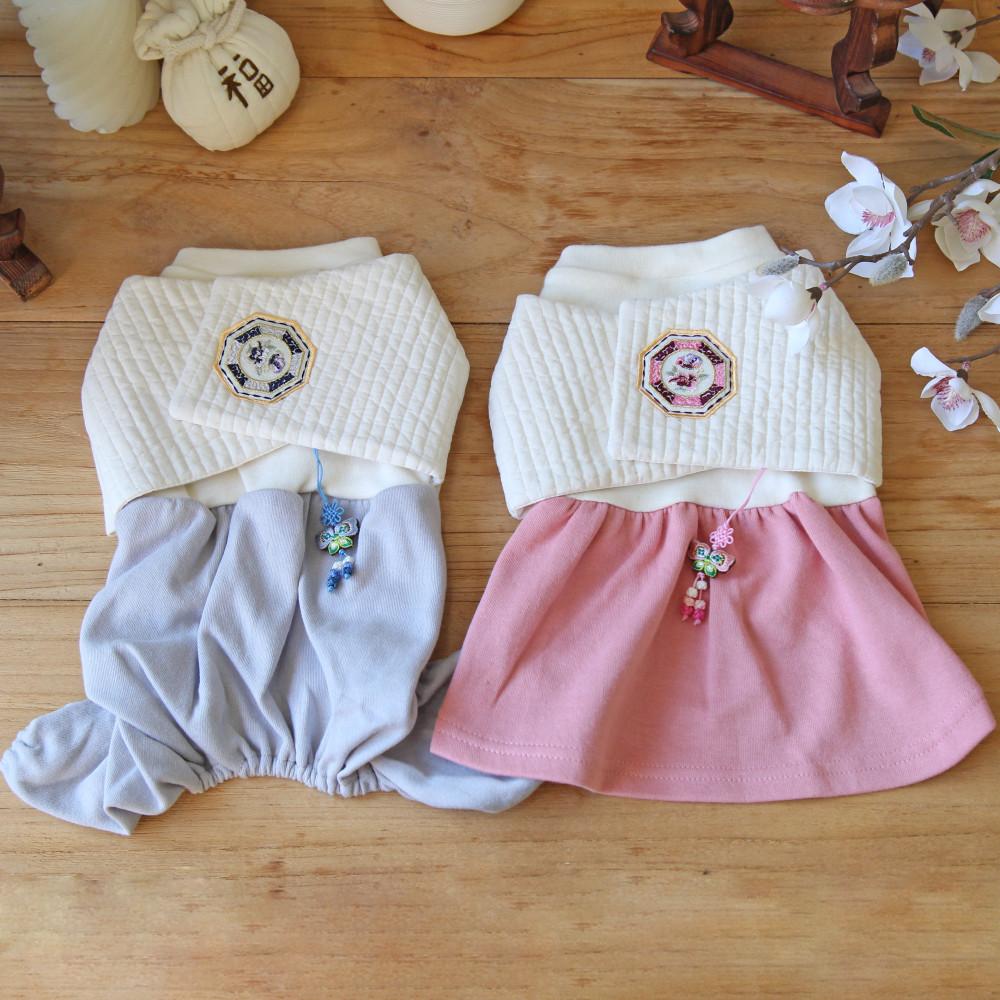 강아지 고양이 도화 누빔 한복(여아용S)