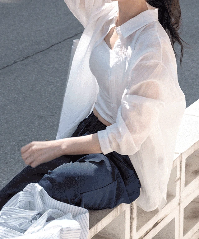 (2장묶음)[살안타템]루이나 뒷트임 시스루셔츠 - 3color