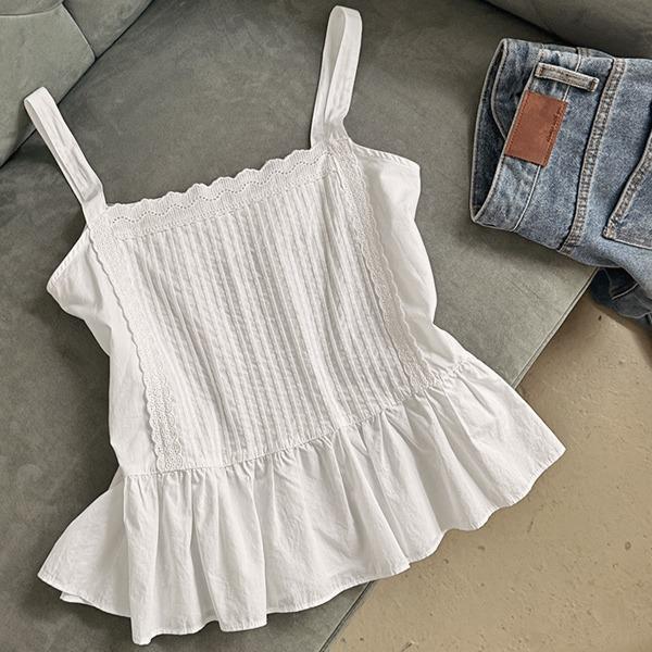 [레이어드/활용도👍][MADE] 헤츠 코튼 핀턱레이스 뷔스티에 나시 블라우스(44~110) (신상-빅사이즈블라우스-레이어드블라우스-데이트룩-직장인룩-체형커버)