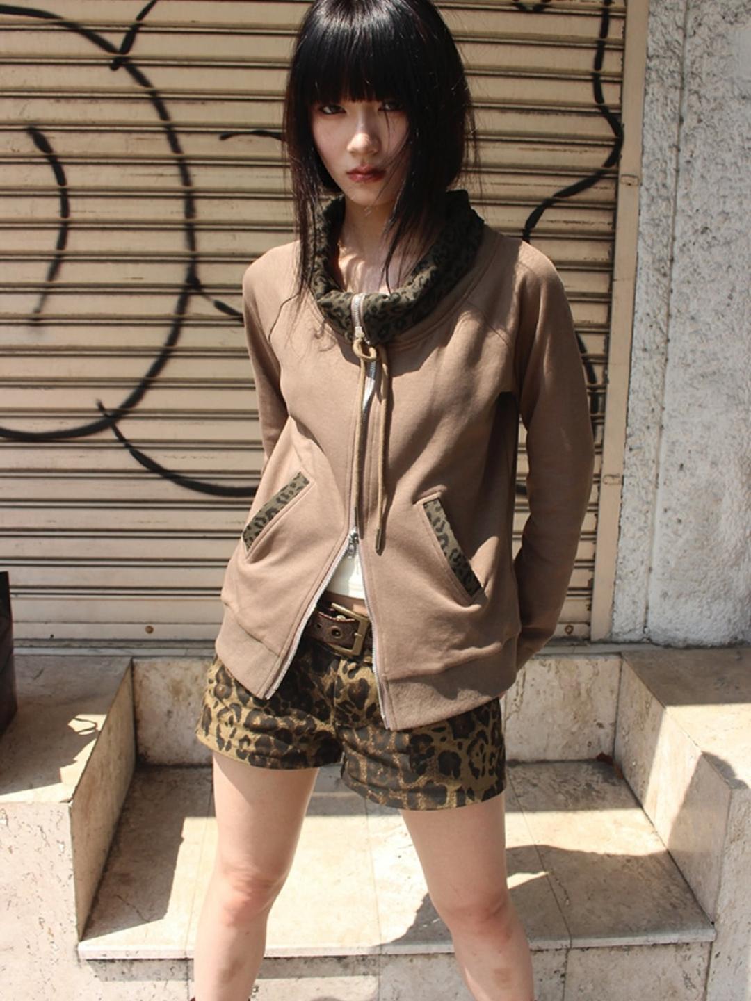 ang:project Leopard Stand Collar Zip-Up Jacket (2color)