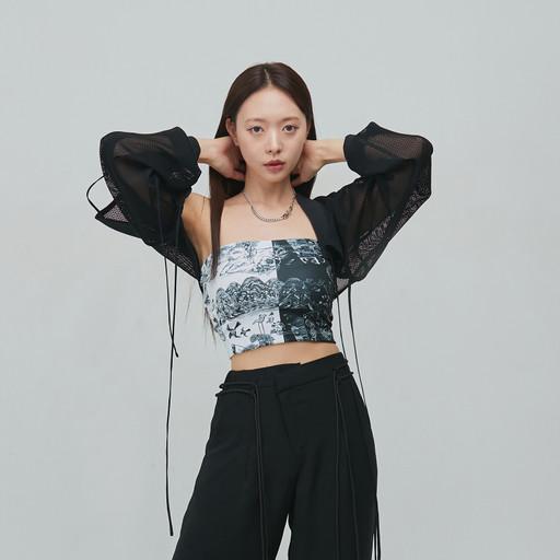 [2개묶음] 리슬 메쉬 크롭 마고자 저고리 블랙 한복