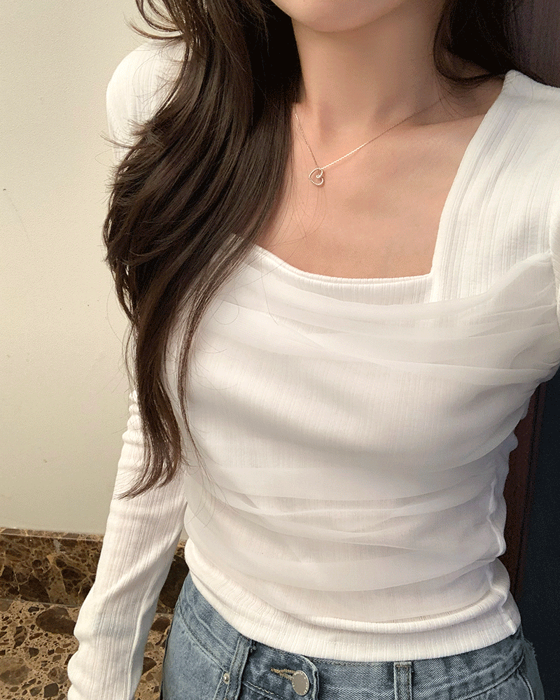 꼰미고 [슬림핏💗/데이트룩] 로망 쉬폰 레이어드 티셔츠