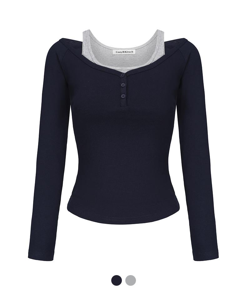 헤이즐 레이어드 버튼 티셔츠