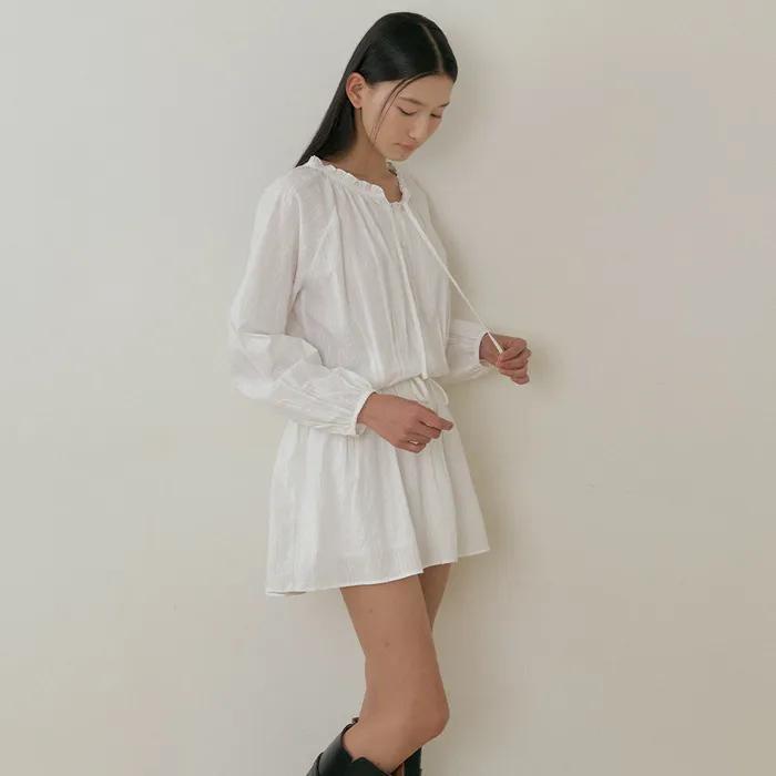 pintuck jacquard mini dress-ivory