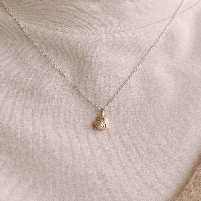 실버 콤비 플랫 하트 위아몬즈 목걸이