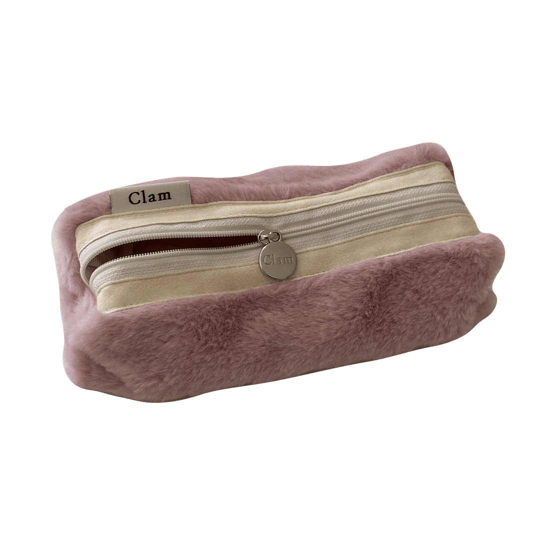 Clam round pencilcase _ Fur powder pink