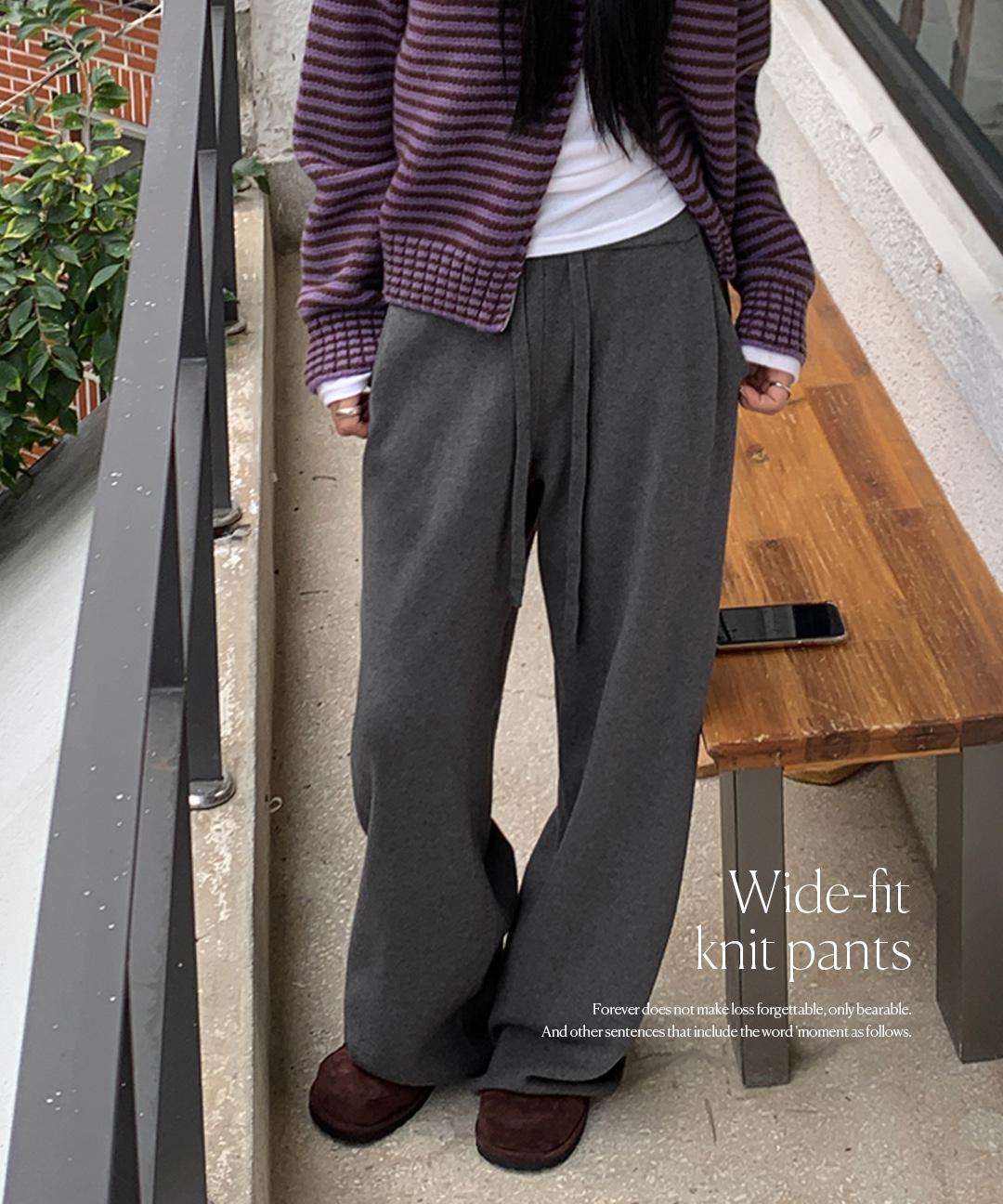 마이온샵 [체형커버/쫀쫀핏] 루브 소프트 와이드 니트팬츠 (44-66) (와이드팬츠-와이드바지-니트바지-밴딩바지-밴딩팬츠-트레이닝팬츠-트레이닝바지-가을팬츠-가을바지-간절기바지-간절기팬츠)