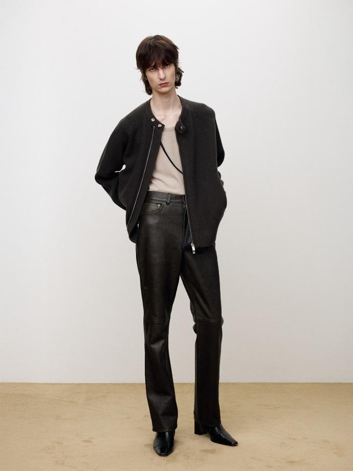 MERINO WOOL KNITTED ZIP-UP JUMPER_ ANTHRACITE