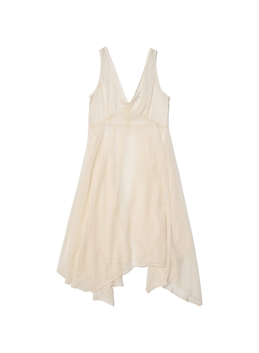 [WOMEN] SHEER UNBALANCE LAYERED DRESS_ECRU