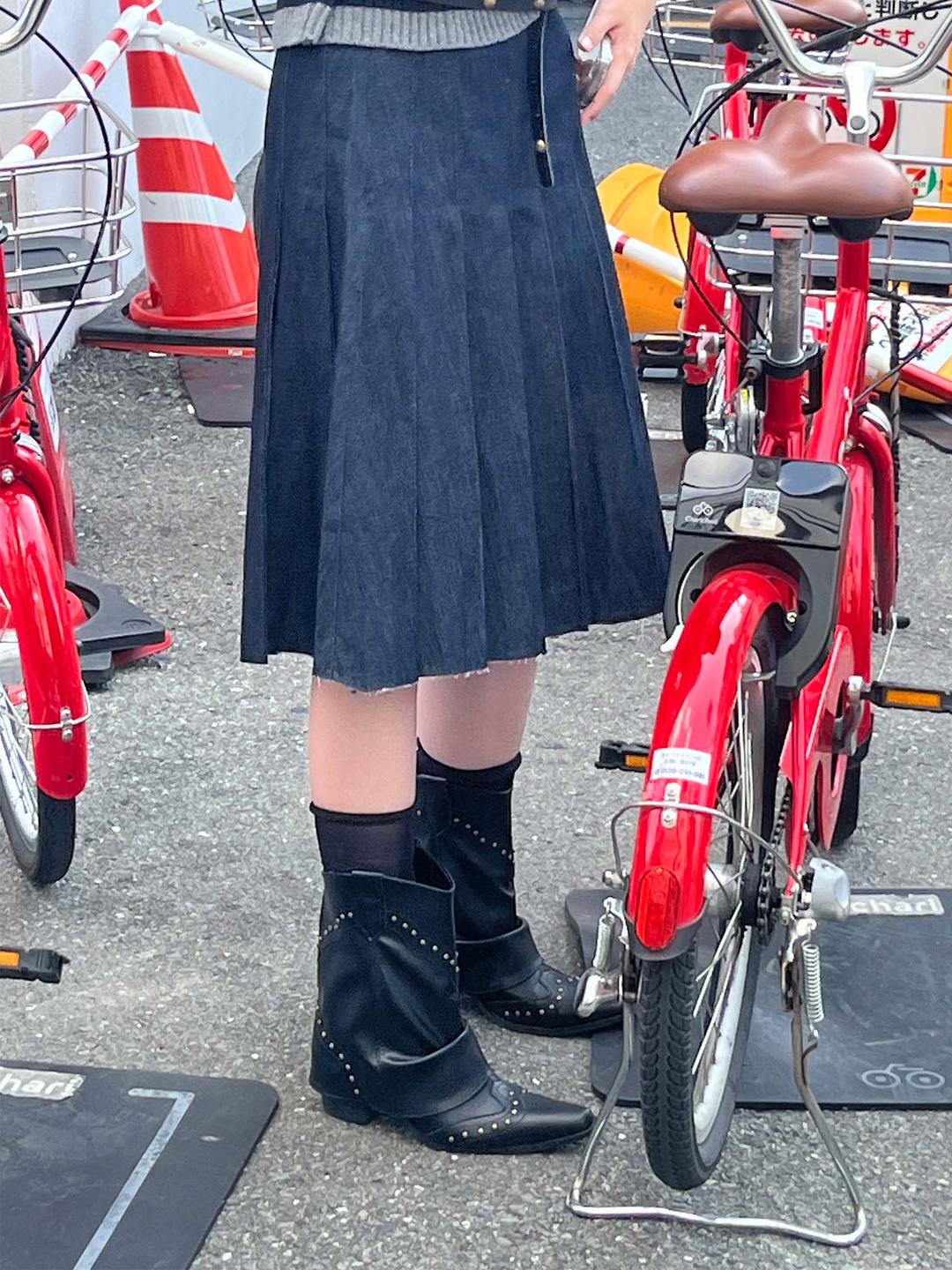 김아홉 half denim pleats sk