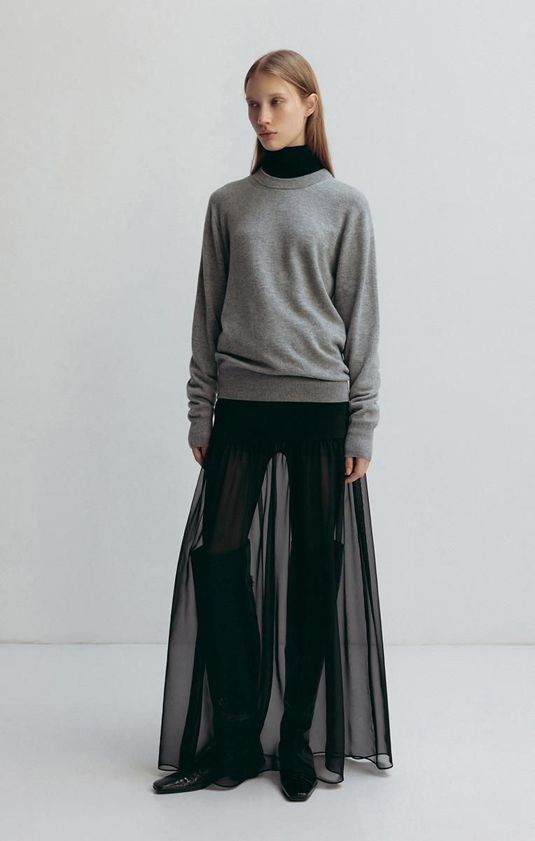 CASY RIBBED COTTON AND SHEER CHIFFON SKIRT (BLACK)