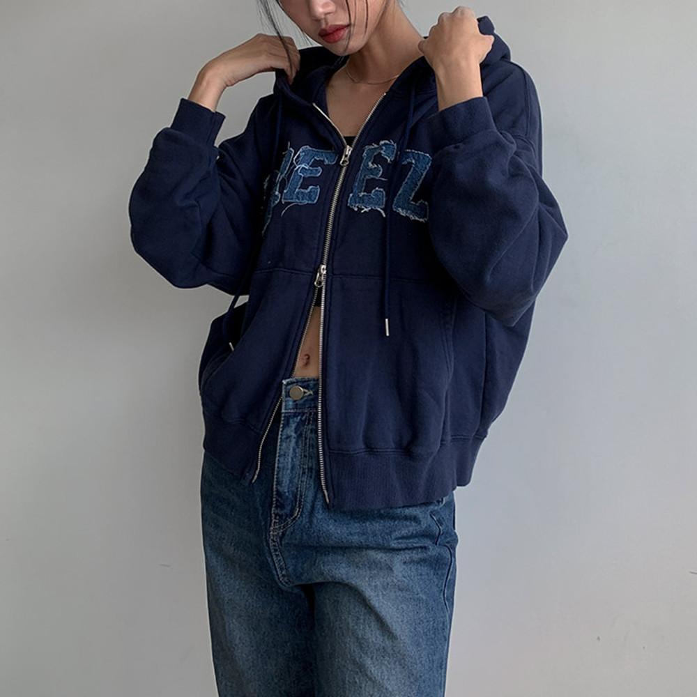 브린젯 데님 패치 후드집업