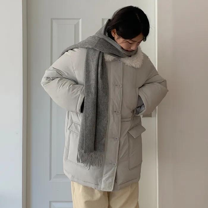 DETACHABLE FUR PADDED JUMPER_LIGHT GREY