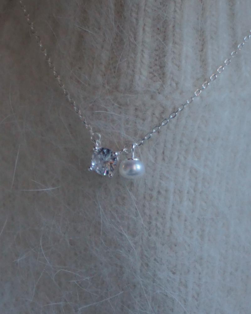 🤍마고 925 담수진주 큐빅 펜던트 목걸이