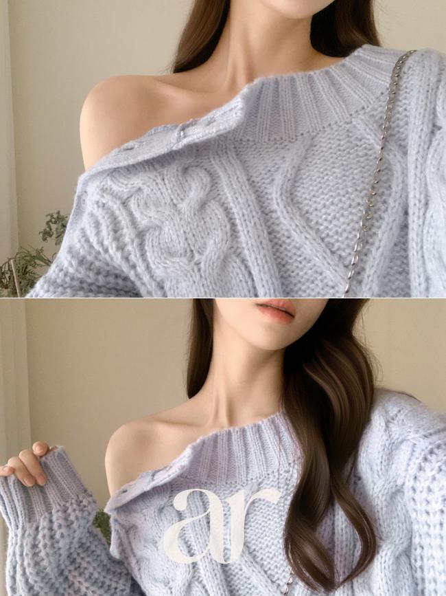 아뜨랑스 5000장 돌파✨ [여리핏] 리미니 꽈배기 어깨 버튼 롱 니트 니트원피스 데일리룩,데이트룩,캐주얼룩,출근룩,나들이룩,어깨트임 nt4306