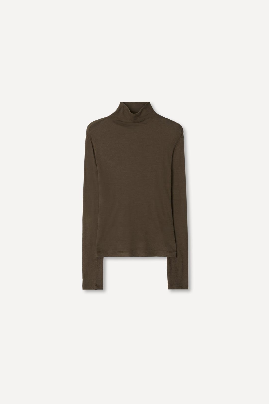 Wool Blend Mock Neck T-Shirt