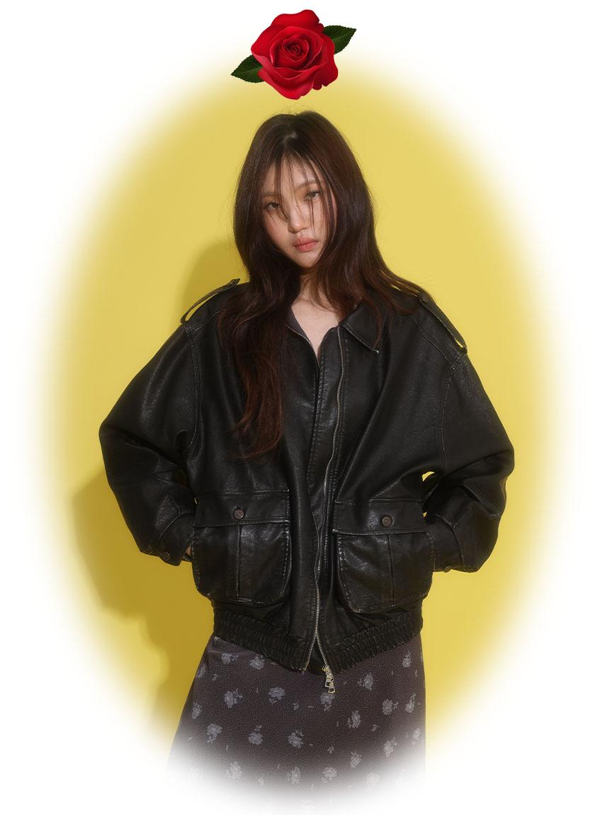 City Blooming Leather Jacket (Black)