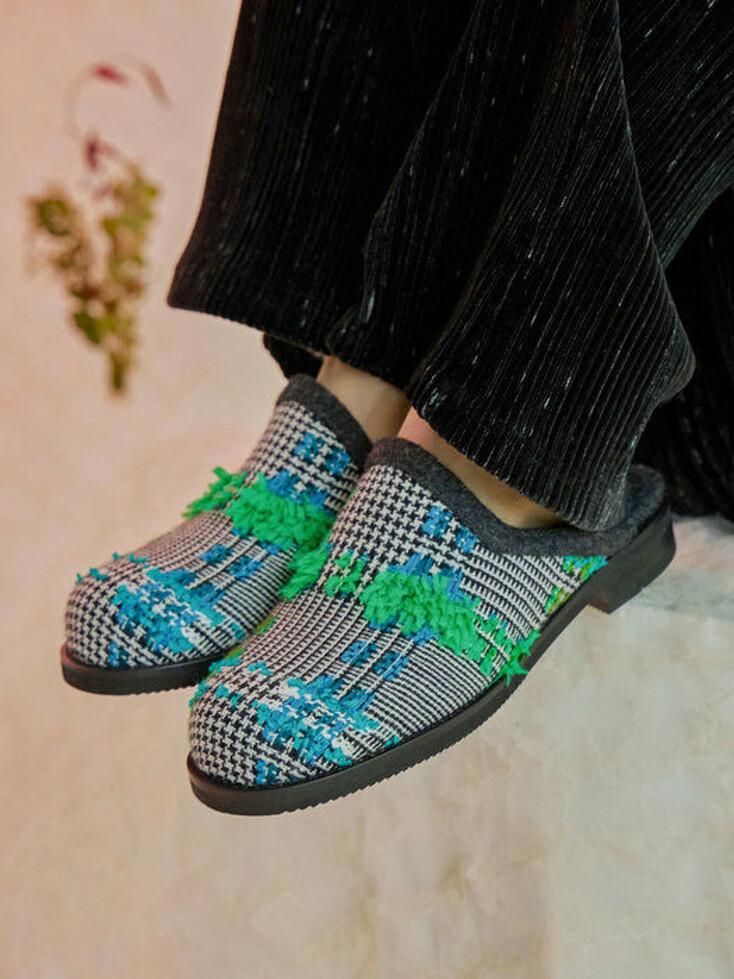Blyss Tweed Mules - Green