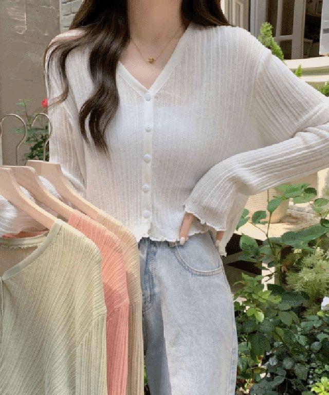 [청순여리/살탐방지!] 골지 시스루 브이넥 여름 가디건 4color